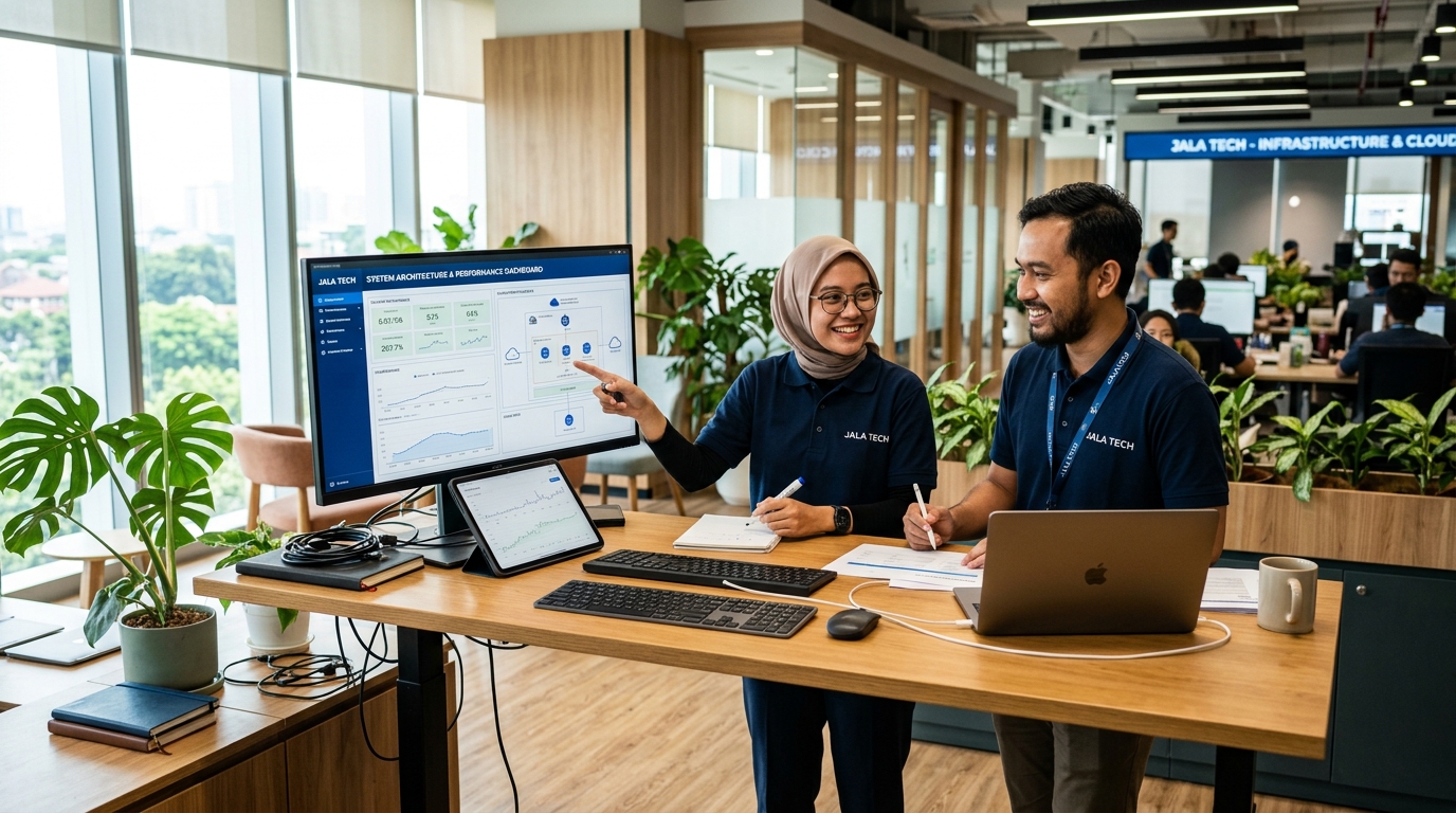 Tim Senior Engineer Kuli IT berkolaborasi di kantor modern